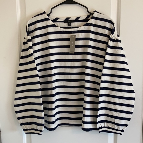 NWT J.Crew Mariner cloth puff-sleeve top in stripe - Picture 4 of 10